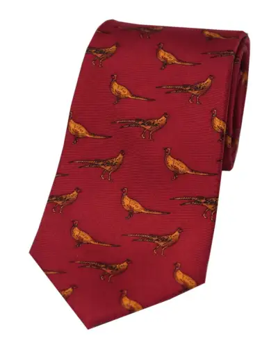 Silk Ties Soprano Ties Soprano Standing Pheasants On Red Ground Country Silk Tie £23.00