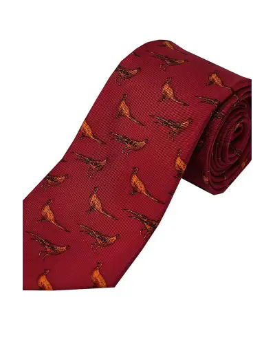Silk Ties Soprano Ties Soprano Standing Pheasants On Red Ground Country Silk Tie £23.00