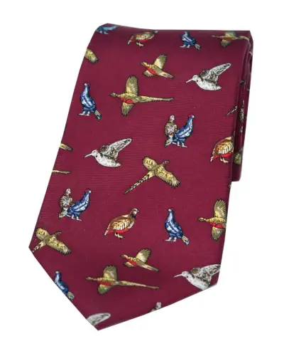 Silk Ties Soprano Ties Soprano Country Birds On Wine Ground Country Silk Tie £23.00