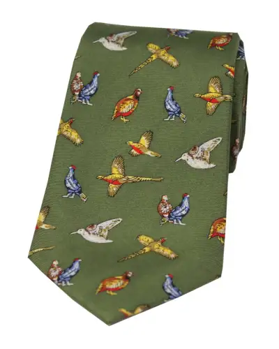 Silk Ties Soprano Ties Soprano Country Birds On Country Green Ground Country Silk Tie £23.00