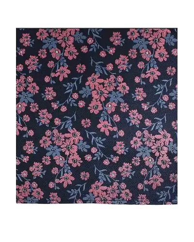 Soprano Navy Ground Blue And Fuchsia Flowers Silk Hanky | Soprano Ties ST HANKYWRS52 Silk Hankie