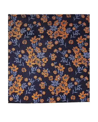 Soprano Navy Ground Blue And Burnt Orange Flowers Silk Hanky | Soprano Ties ST HANKYWRS51 Silk Hankie