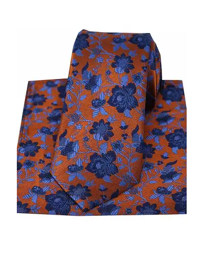Silk Hankies Soprano Ties Soprano Orange Blue Floral Luxury Silk Tie And Hanky £34.00