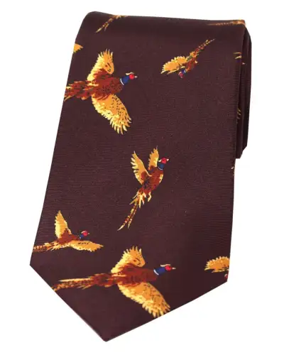 Silk Ties Soprano Ties Soprano Flying Pheasants Wine Ground Country Silk Tie £23.00