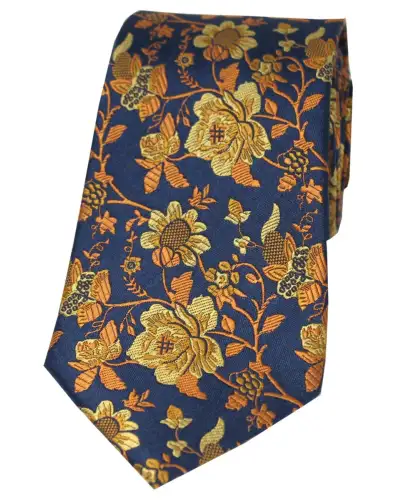 Silk Ties Soprano Ties Soprano Navy Gold Burnt Orange Floral Silk Tie £21.00