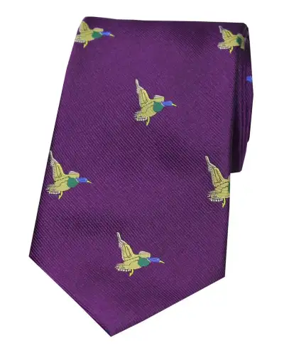 Silk Ties Soprano Ties Soprano Flying Ducks On Purple Ground Country Silk Tie £24.00