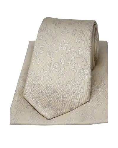 Soprano Ivory Floral Silk Tie And Pocket Square | Soprano Ties ST TPSYWR58 Silk Hankie