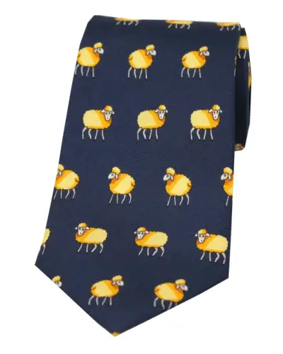 Silk Ties Soprano Ties Soprano Yellow Orange Sheep On Navy Ground Country Silk Tie £18.00
