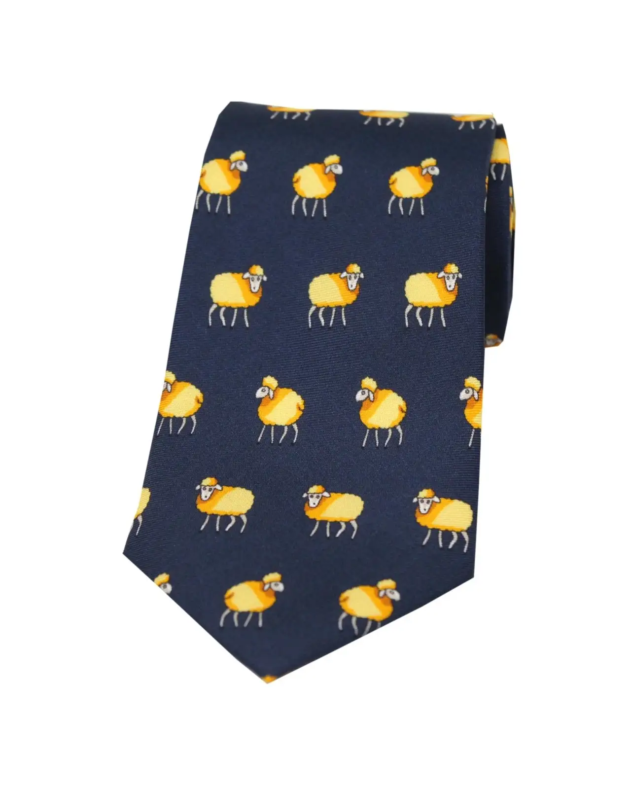 Silk Ties Soprano Ties Soprano Yellow Orange Sheep On Navy Ground Country Silk Tie £18.00