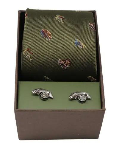 Cufflinks Soprano Ties Soprano Country Green Fishing Flies Tie And Cufflink Set £40.00
