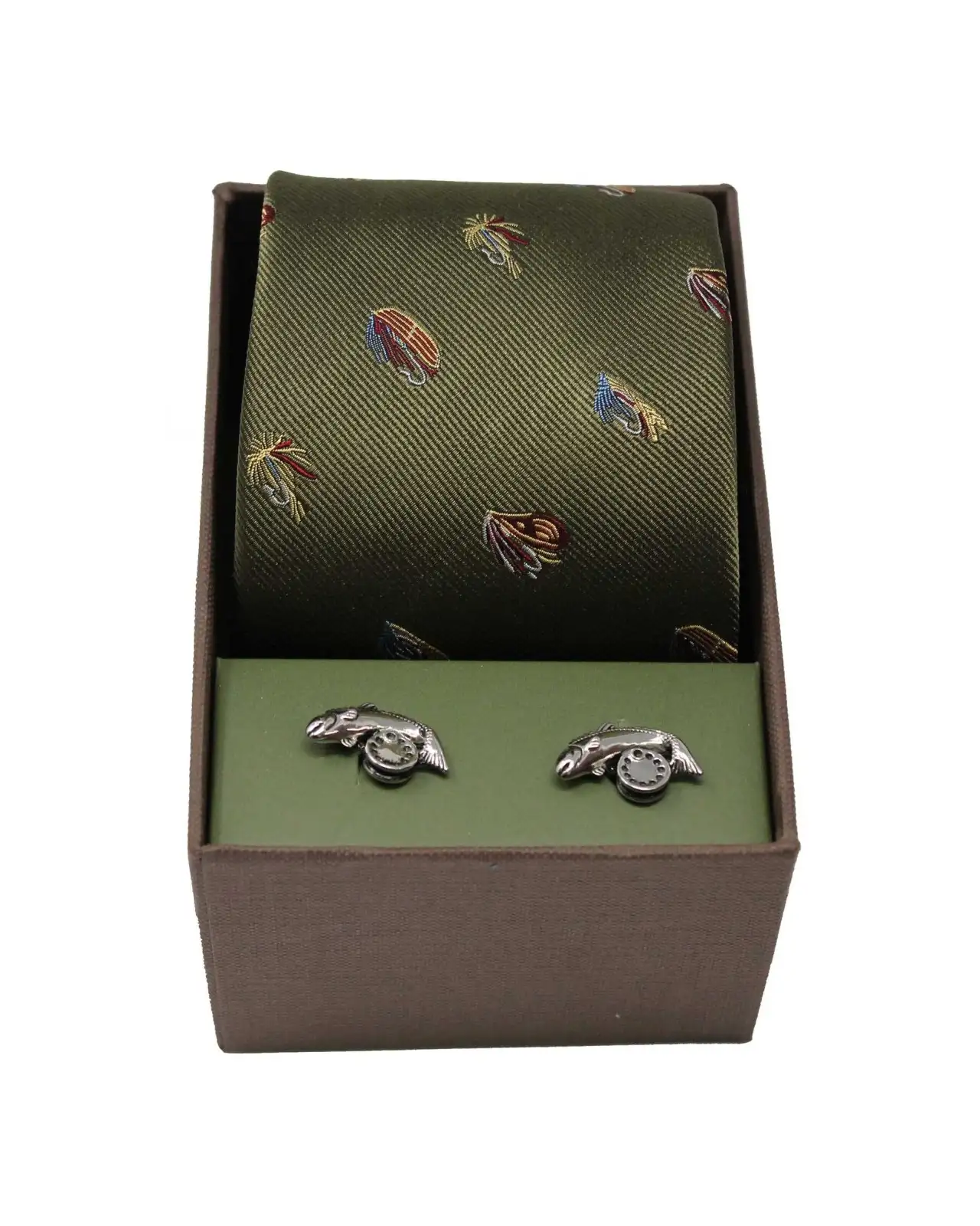 Cufflinks Soprano Ties Soprano Country Green Fishing Flies Tie And Cufflink Set £40.00