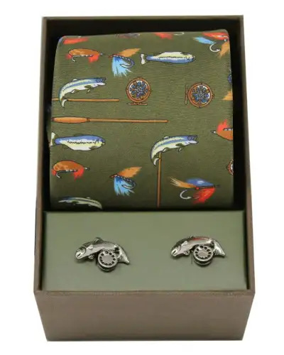 Gift Sets Soprano Ties Soprano Country Green Fishing Theme Silk Tie And Cufflink Set £40.00