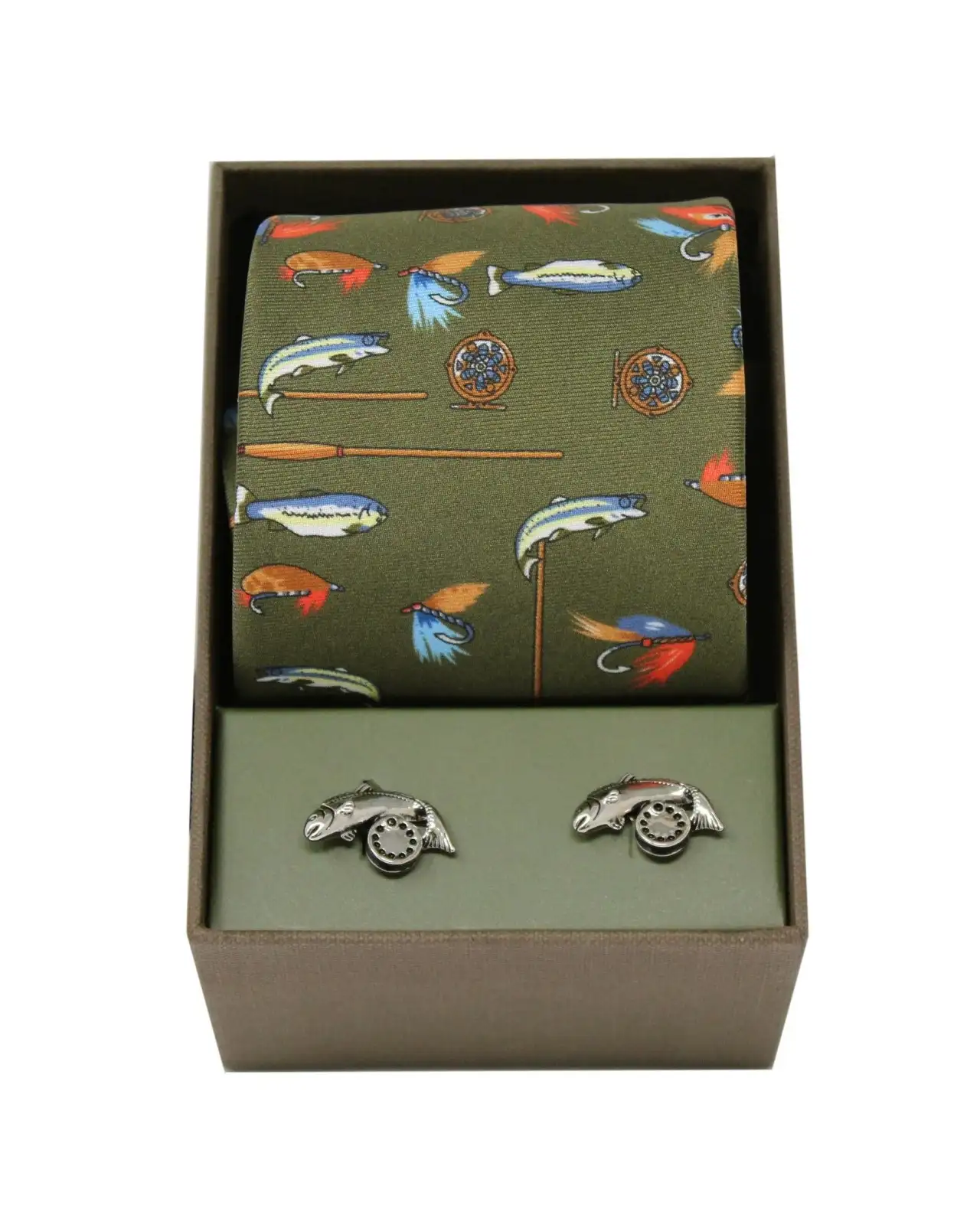 Gift Sets Soprano Ties Soprano Country Green Fishing Theme Silk Tie And Cufflink Set £40.00