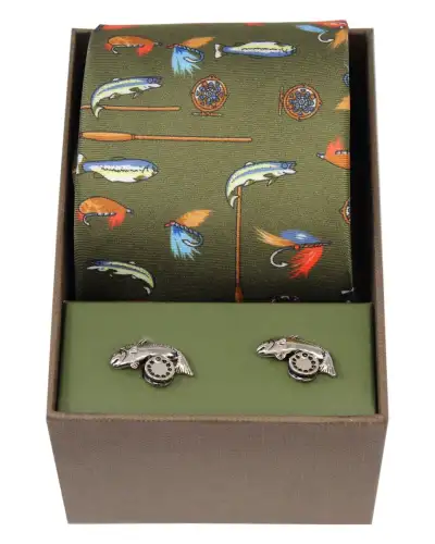 Gift Sets Soprano Ties Soprano Country Green Fishing Theme Silk Tie And Cufflink Set £40.00
