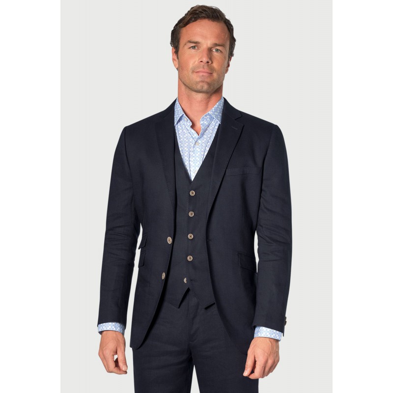 Three Piece Suits Brook Taverner Tailored Fit Gower Navy Linen Blend Suit - Waistcoat Optional £179.00