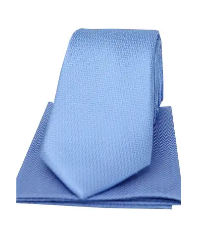 Soprano Sky Blue Herringbone Silk Tie And Hanky Set | Soprano Ties ST TPSYWS0975 Silk Hankie