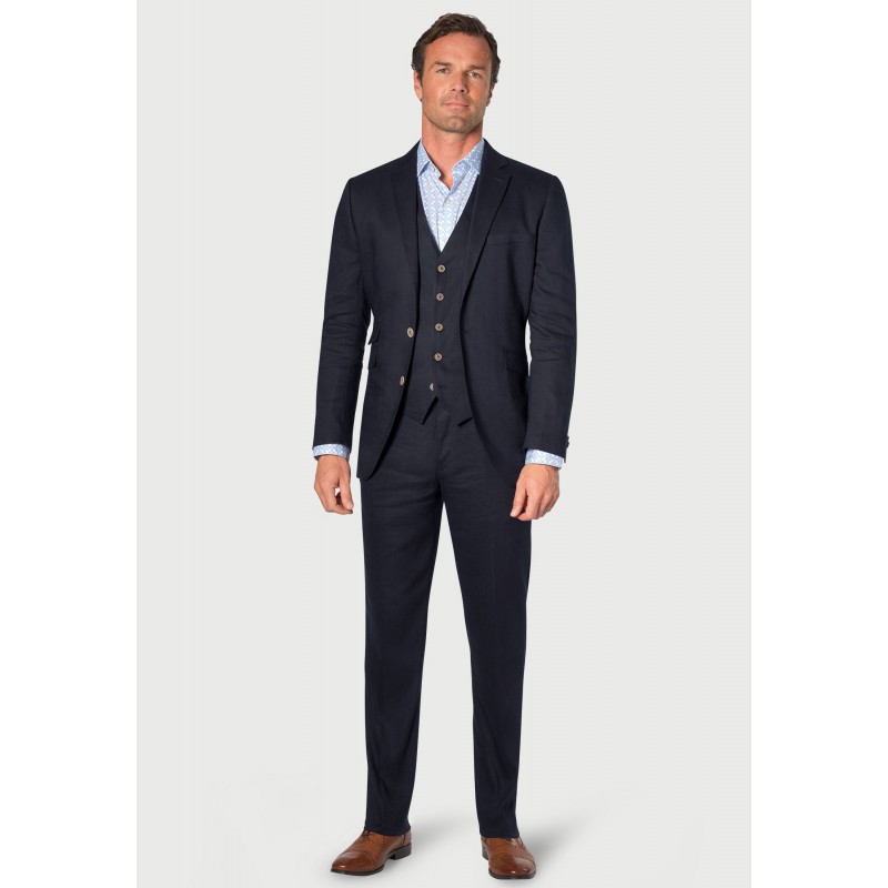 Three Piece Suits Brook Taverner Tailored Fit Gower Navy Linen Blend Suit - Waistcoat Optional £179.00