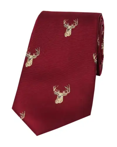 Silk Ties Soprano Ties Soprano Stags Heads Wine Ground Country Silk Tie £24.00