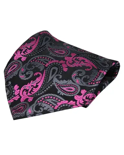 Soprano Fuchsia Black And Grey Paisley Silk Hanky | Soprano Ties ST HANK09419 Silk Hankie
