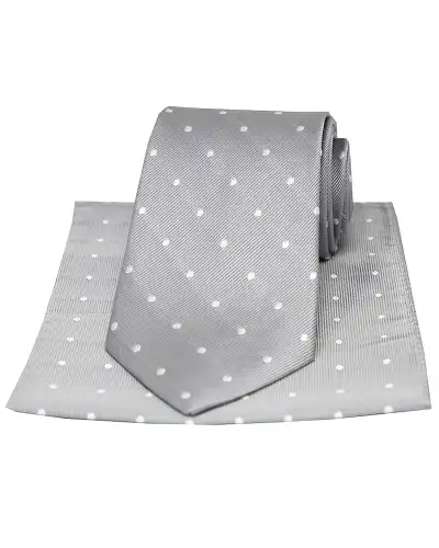 Pocket Square Soprano Ties Soprano Silver With White Polka Dots Silk Tie And Pocket Square £23.00