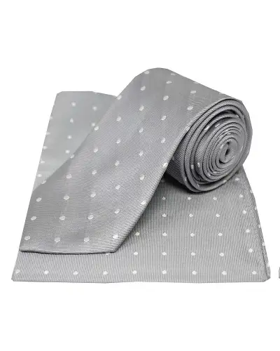 Pocket Square Soprano Ties Soprano Silver With White Polka Dots Silk Tie And Pocket Square £23.00
