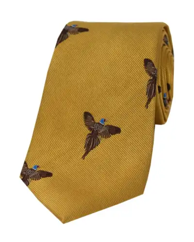 Silk Ties Soprano Ties Soprano Flying Pheasant On Gold Ground Country Silk Tie £24.00