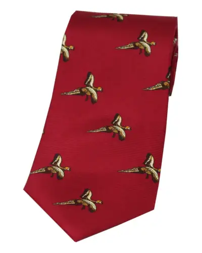 Silk Ties Soprano Ties Soprano Flying Pheasant On Red Ground Country Silk Tie £18.00