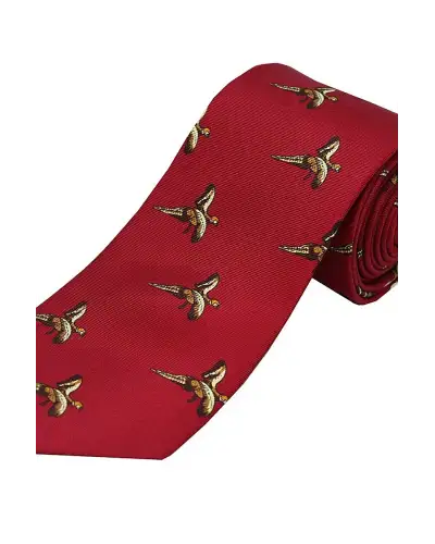 Silk Ties Soprano Ties Soprano Flying Pheasant On Red Ground Country Silk Tie £18.00