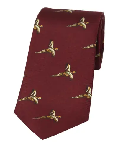Silk Ties Soprano Ties Soprano Flying Pheasant On Wine Ground Country Silk Tie £23.00