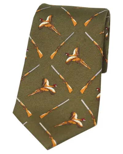 Silk Ties Soprano Ties Soprano Country Green Flying Pheasant And Shotgun Country Silk Tie £23.00