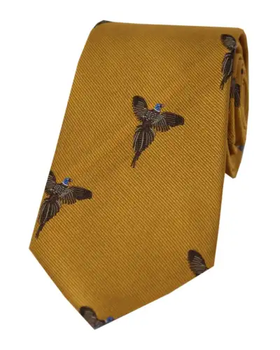 Silk Ties Soprano Ties Soprano Flying Pheasants On Gold Ground Country Silk Tie £24.00