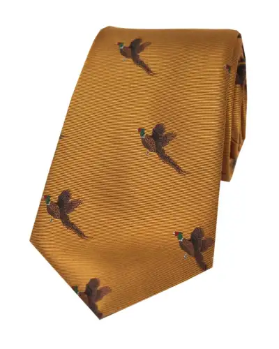 Silk Ties Soprano Ties Soprano Flying Pheasants On Golden Ground Country Silk Tie £24.00