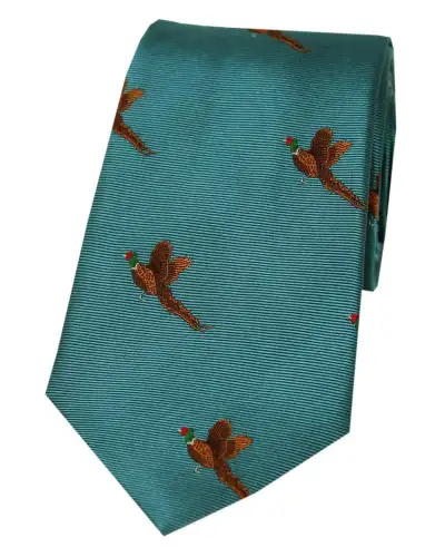 Silk Ties Soprano Ties Soprano Flying Pheasants On Teal Ground Country Silk Tie £24.00