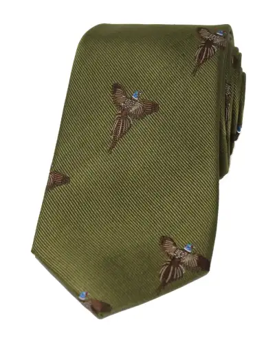 Silk Ties Soprano Ties Soprano Flying Pheasants On Country Green Ground Country Silk Tie-ST-WC55 £24.00