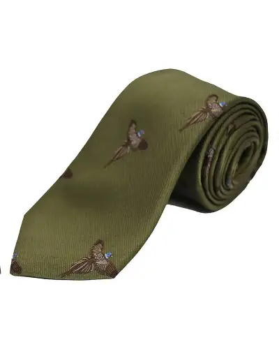 Silk Ties Soprano Ties Soprano Flying Pheasants On Country Green Ground Country Silk Tie-ST-WC55 £24.00