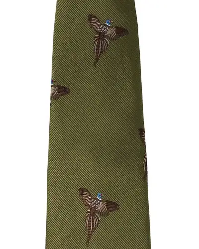 Silk Ties Soprano Ties Soprano Flying Pheasants On Country Green Ground Country Silk Tie-ST-WC55 £24.00