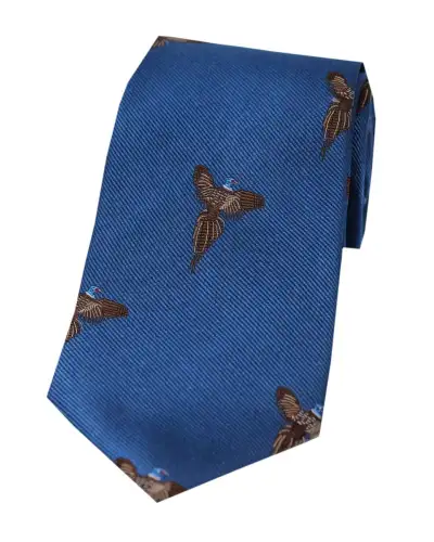 Silk Ties Soprano Ties Soprano Flying Pheasants On Blue Ground Country Silk Tie £24.00