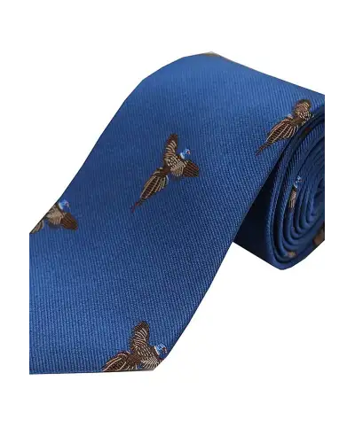 Silk Ties Soprano Ties Soprano Flying Pheasants On Blue Ground Country Silk Tie £24.00