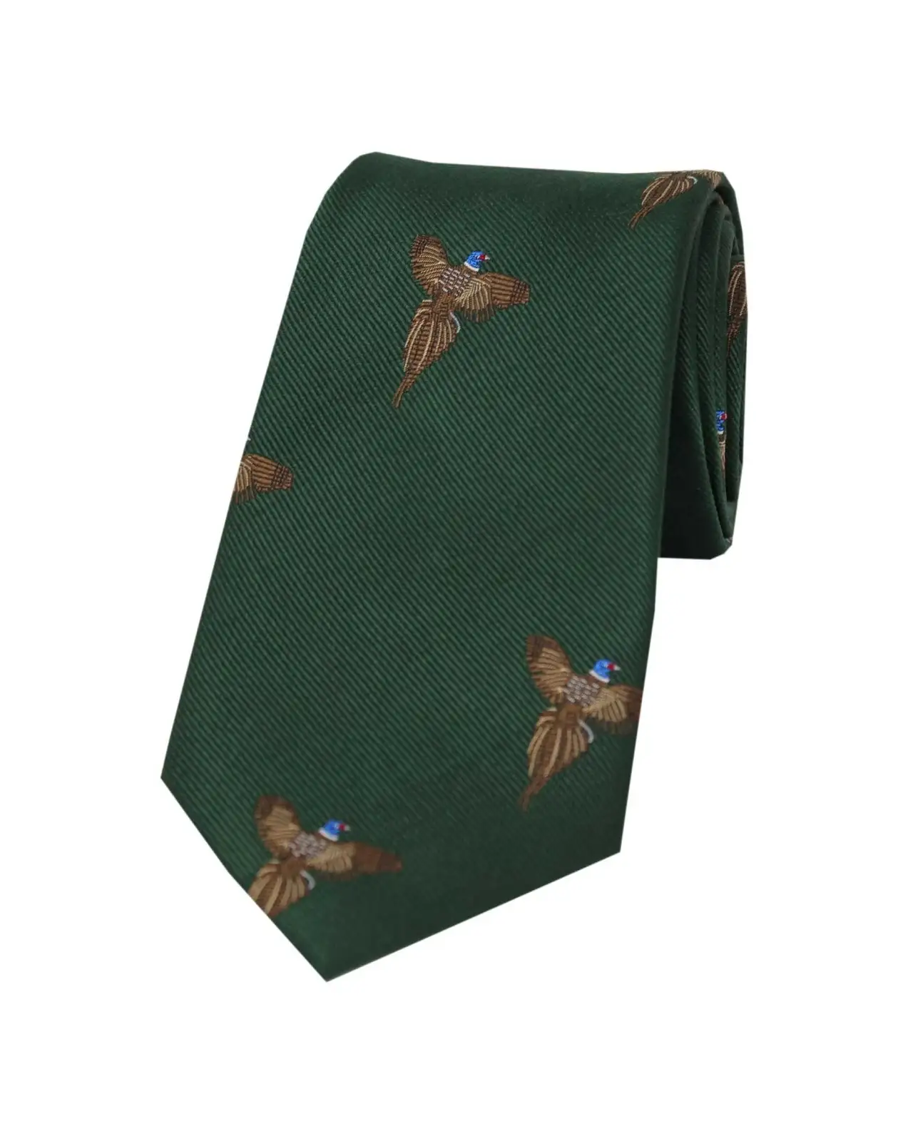 Silk Ties Soprano Ties Soprano Flying Pheasants On Forest Green Ground Country Silk Tie £24.00