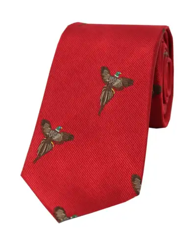 Silk Ties Soprano Ties Soprano Flying Pheasants On Red Ground Country Silk Tie £24.00