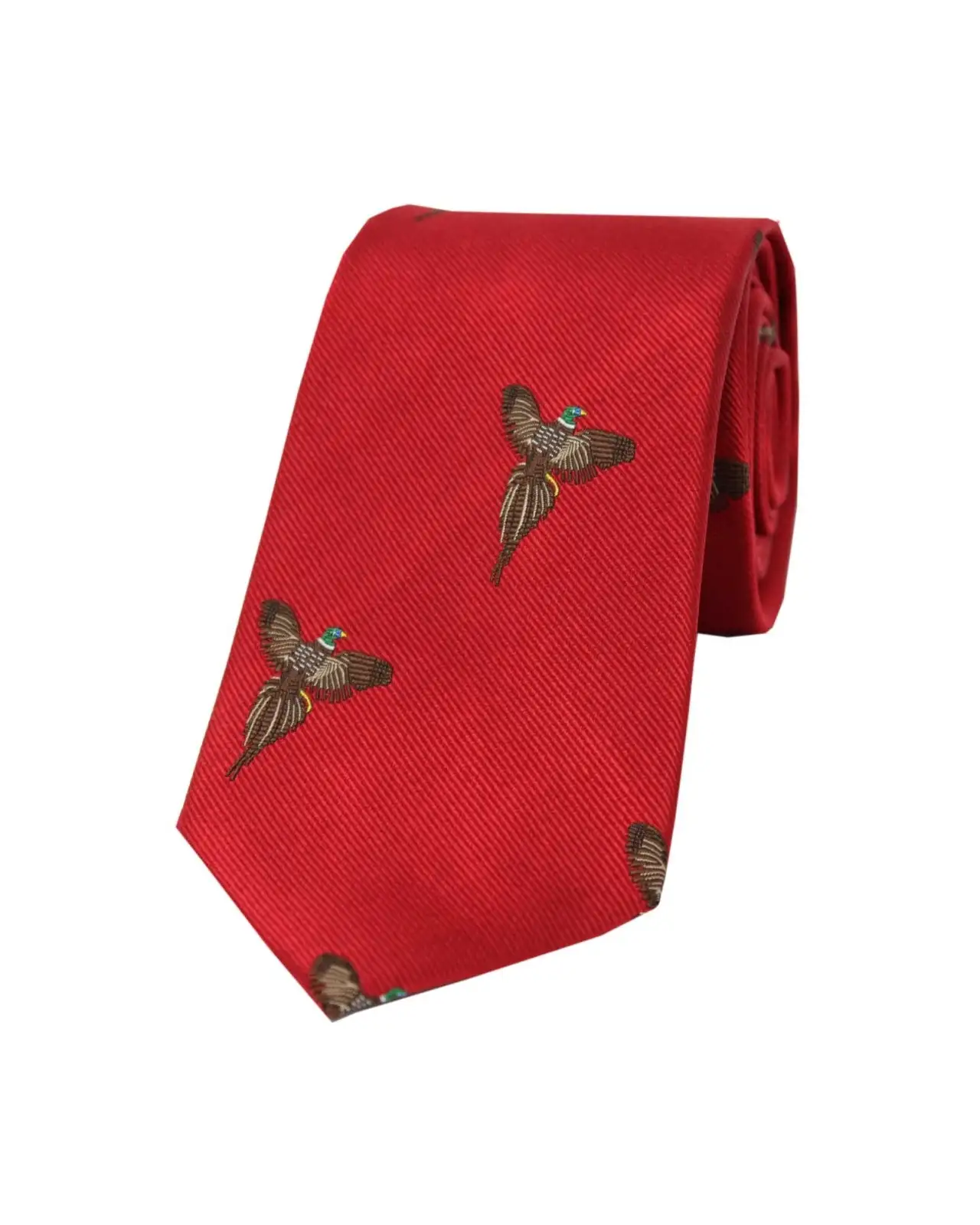 Silk Ties Soprano Ties Soprano Flying Pheasants On Red Ground Country Silk Tie £24.00