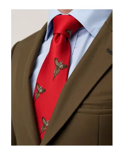 Silk Ties Soprano Ties Soprano Flying Pheasants On Red Ground Country Silk Tie £24.00