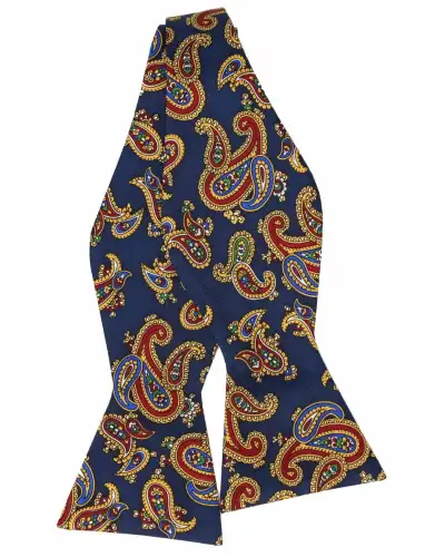 Self Tie Bow Ties Soprano Ties Soprano Silk Twill Edwardian Paisley Self Tie Bow On Navy Ground £21.00
