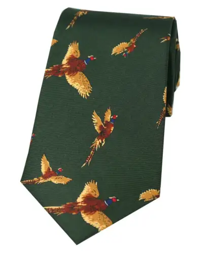 Silk Ties Soprano Ties Soprano Flying Pheasants On Country Green Ground Country Silk Tie £23.00