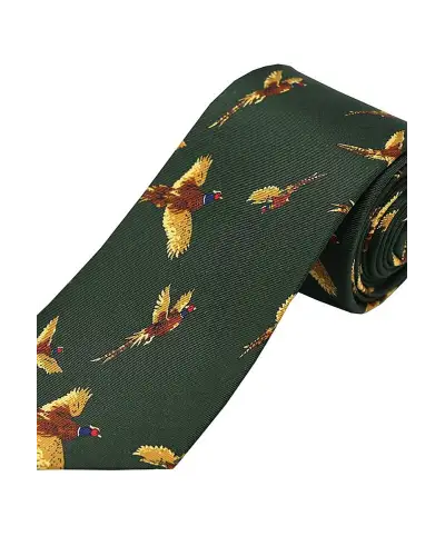 Silk Ties Soprano Ties Soprano Flying Pheasants On Country Green Ground Country Silk Tie £23.00