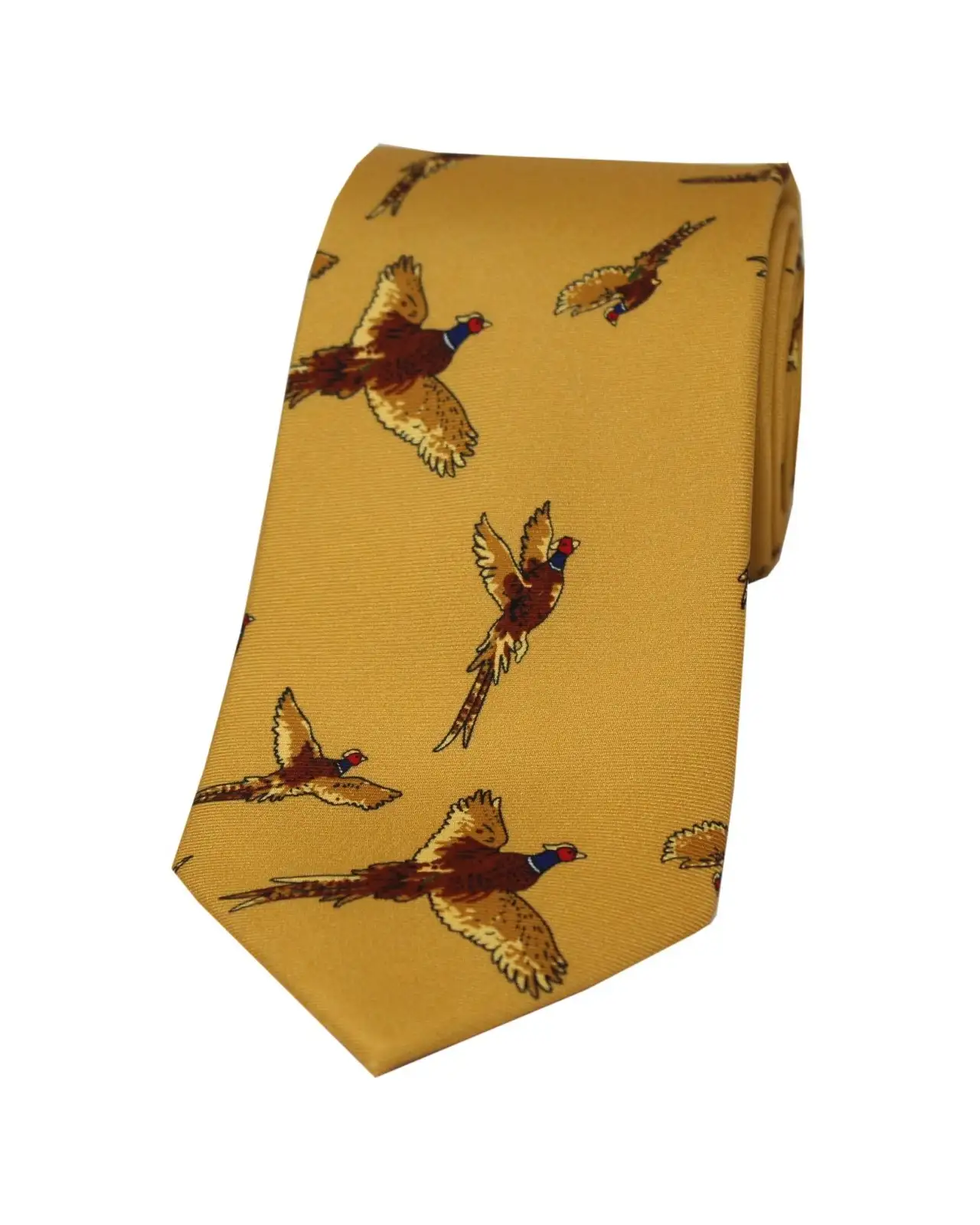 Silk Ties Soprano Ties Soprano Flying Pheasants On Mustard Ground Country Silk Tie £23.00