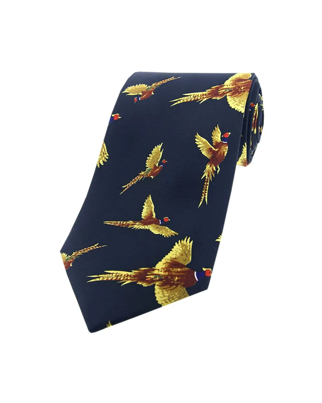 Silk Ties Soprano Ties Soprano Flying Pheasants On Navy Ground Country Silk Tie £23.00