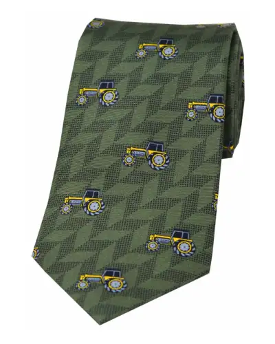 Silk Ties Soprano Ties Soprano Yellow Tractors On Country Green Ground Country Silk Tie £23.00