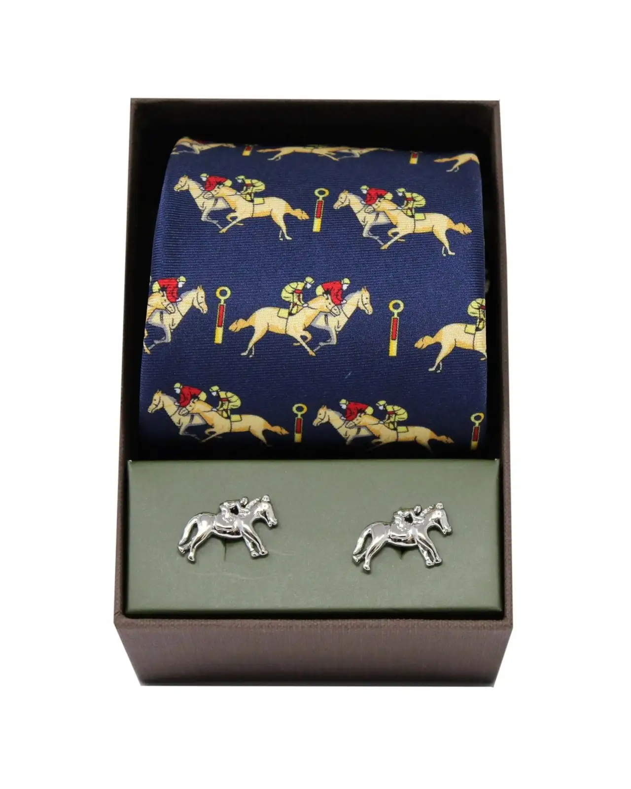 Gift Sets Soprano Ties Soprano Navy Horse Racing Silk Tie and Cufflink Gift Box Set £40.00