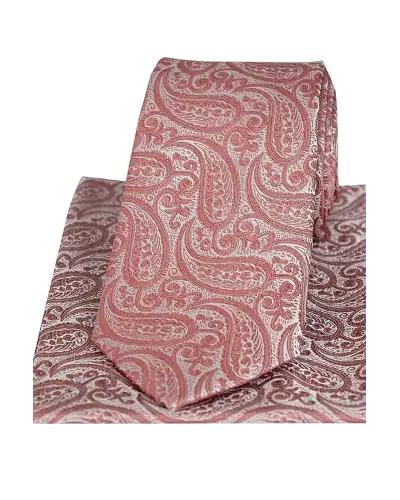 Soprano Tonal Fuchsia Paisley Silk Tie And Pocket Square | Soprano Ties ST TPSYWSN60 Silk Hankie